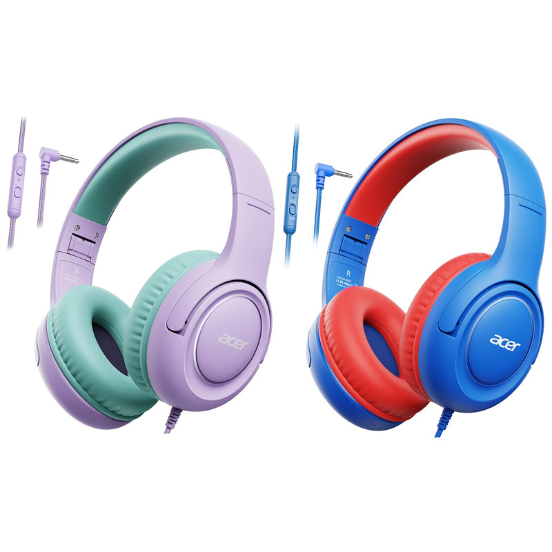 [Purple Green+Blue Red] Kids Headphones Wired for School - Over-Ear 85/94dB Volume Limiter, 3.5mm Jack Foldable Stereo Sound Headset for Toddlers Girls Boys Travel Learning Entertainment Tablet Kind