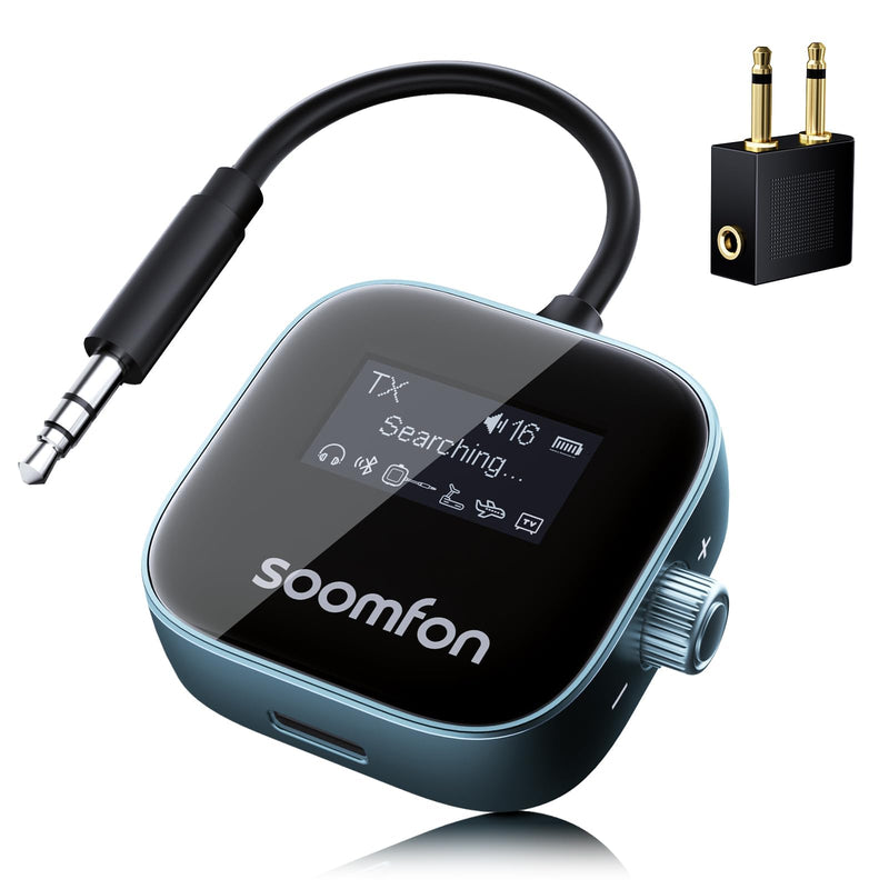[AUSTRALIA] - SOOMFON Airplane Bluetooth 5.3 Transmitter for 2 Airpods or Headphones 2-in-1 Airplane Bluetooth Adapter Receiver with LCD Display 3.5mm for Plane Flying Gym Car Home Stereo 