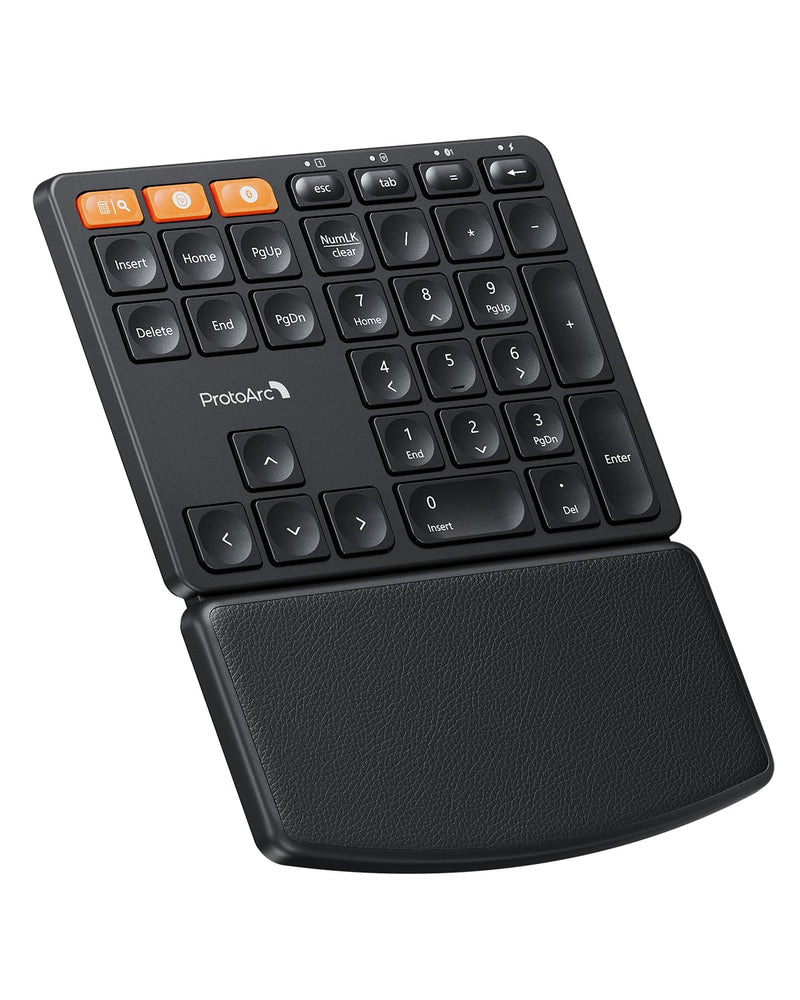 ProtoArc EK04 N Ergonomic Wireless Number Pad with Wrist Rest - Black | Full Size Numeric Keypad, 2-Device Bluetooth/2.4G, Rechargeable, for Windows PC/Laptop, Mac OS