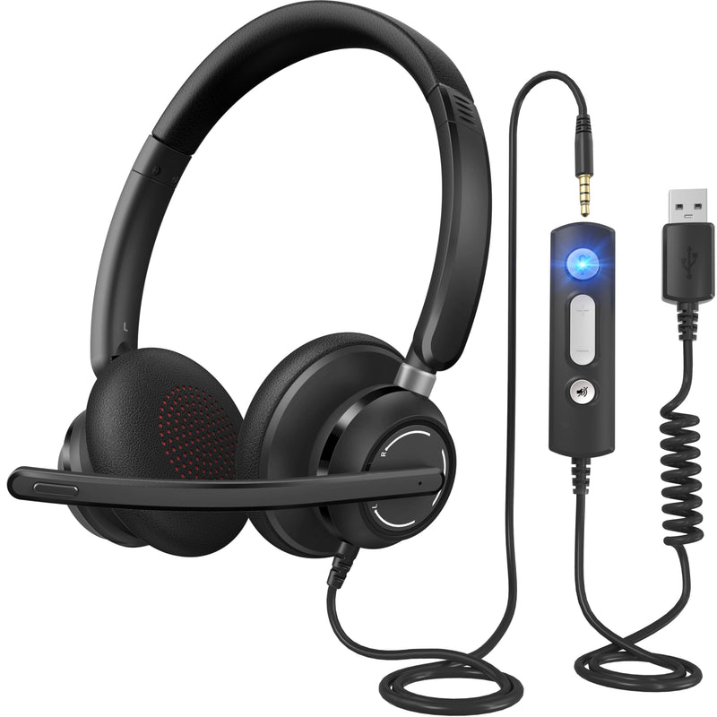 [AUSTRALIA] - Wired Headphones with Microphone for PC, On-Ear Computer Laptop USB Headset with Noise Cancelling Microphone in-line Control for Home Office Online Class Skype Zoom, (3.5mm + USB) 1 Count 