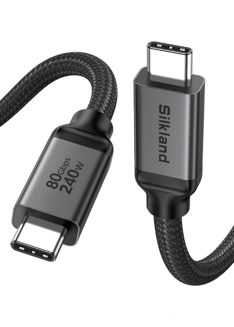 Silkland USB 4 for Thunderbolt 5 Cable 6.6FT/2M, 80Gbps 240W, Dual 8K@60Hz | with 120Gbps Bandwidth, Braided USB C Video Cable Compatible for Thunderbolt 4/5, SSD, MacBook, iPhone17/16 6.6 Feet