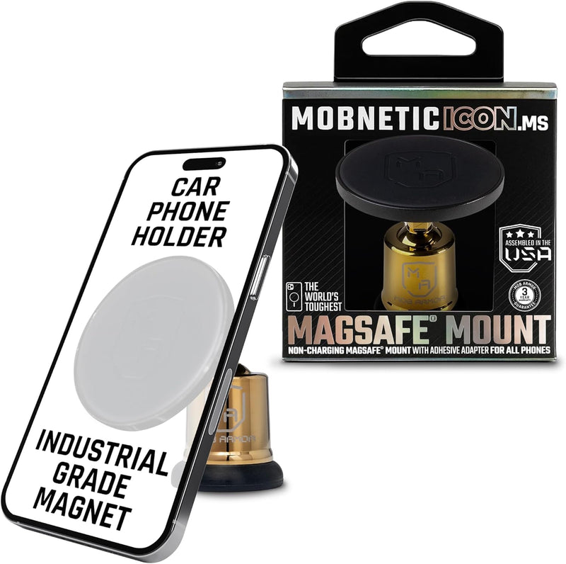Mob Armor MobNetic Icon.MS MagSafe Car Phone Mount, Gold | 90lb Pull Force, 90º Tilt, 360º Rotation, Aluminum Build, Compatible with iPhone & Android, MagSafe 18 Karat Gold