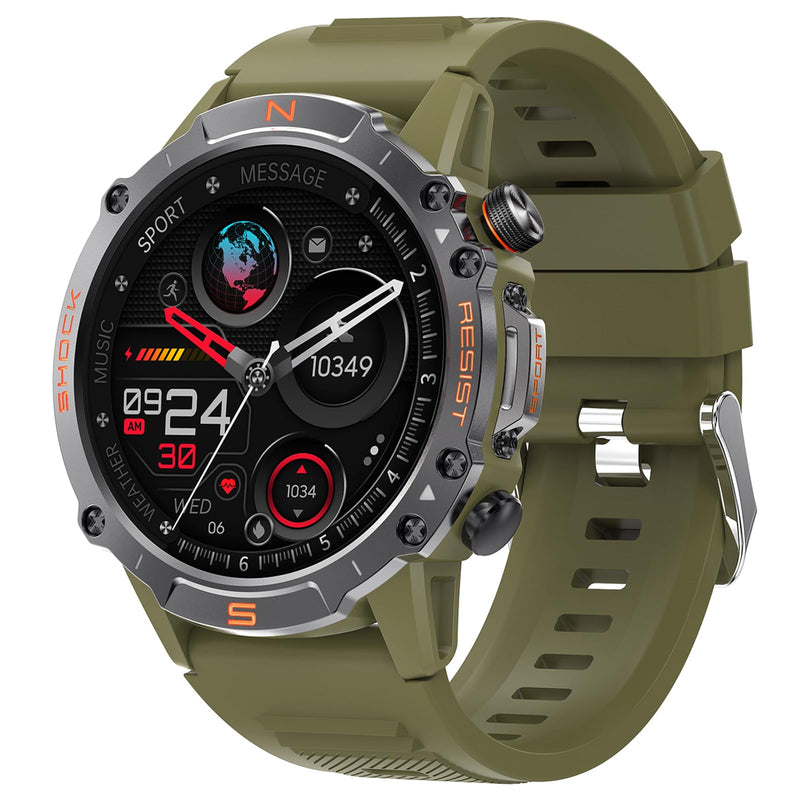 WalkerFit Military Rugged Smart Watch for Men 1.43" AMOLED Smartwatch, Always-on, IP68 Waterproof for Swim, HR Sleep Monitor, Bluetooth Call Fitness Watch for iPhone Andriod Compatible, Army Green