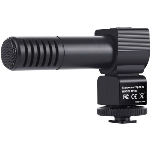 Microphone for Digital Camera with Shock Structure, Windscreen, 3.5mm Jack - Professional Stereo Recording Mic for Cameras, YouTube, Vlog