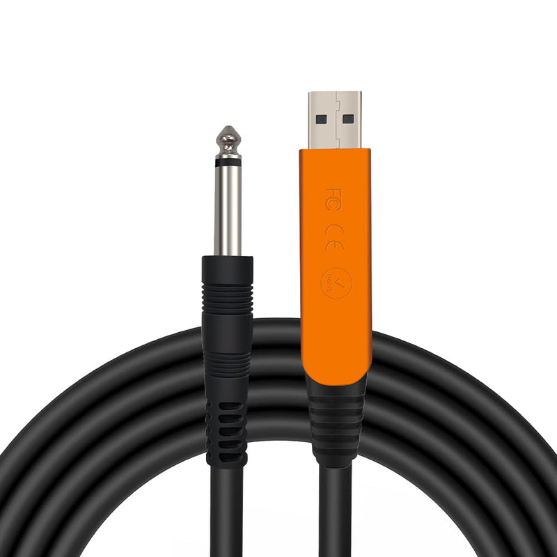 USB Guitar Cable for Instruments Recording 10FT USB-A to 6.35mm 1/4 TS Gold-Plated Cable Audio Adapter for Eletronic Guitar, Bass, Piano Recording Compatible with PC, Mac etc. - 10FT/3.1M