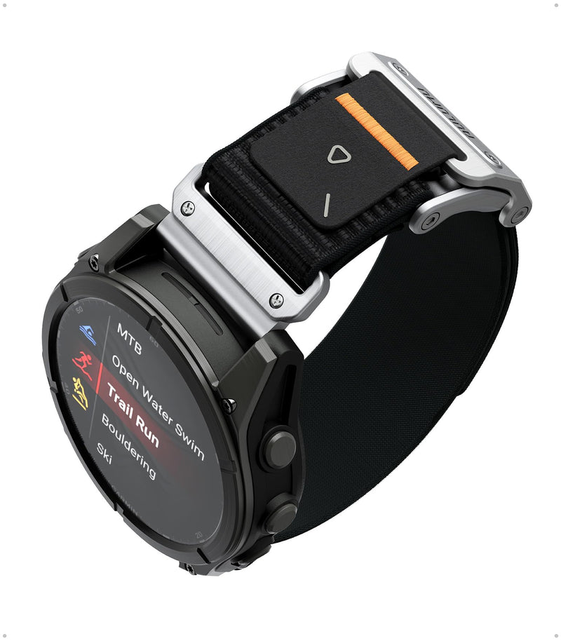 Aulumu C11 for Garmin Watch Band 26MM | Mag Buckle Slim Band | Memory Quick Release | Velvet Nylon Braid | Stainless Steel Magnetic Clasp Silver Buckle Black Band