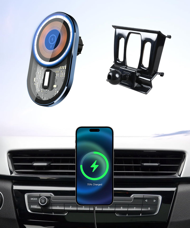 15W Wireless Charging Car Phone Holder for BMW X1 2016-2022,X2 2018-2023 | Magsafe Accessories Fast Charging Magnetic cell phone Holder Clip Compatible with iPhone Android, 3D Fit Vehicle Phone Stand
