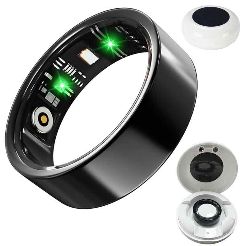 Smart Ring, Heart Rate and Blood Pressure Rings for Women Men w/Sleep Blood Oxygen Monitor IP68 Waterproof Fitness Tracker Ring Pedometer Calories Step Counter, Black #11 #11(C=64.7mm)