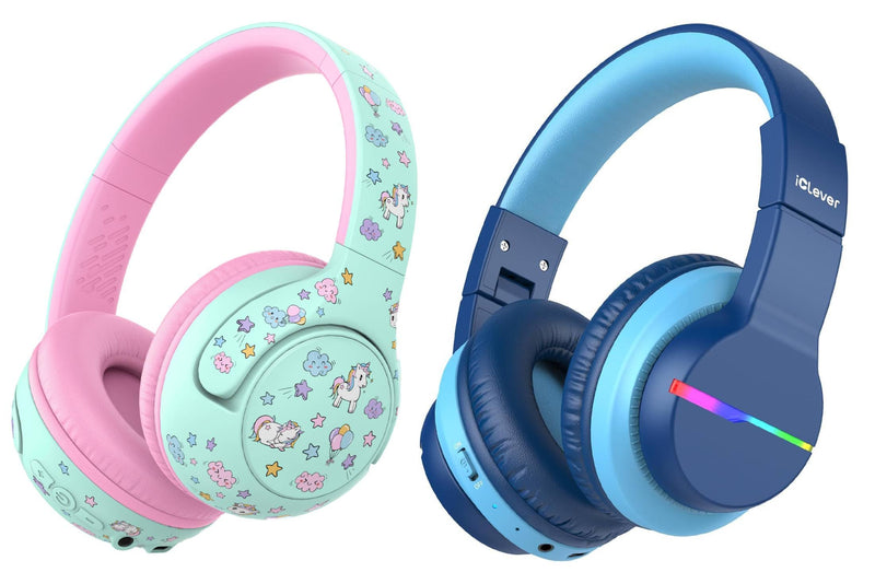 iClever BTH27 & BTH12 Kids Bluetooth Headphones Bundles, USB C Fast Charging, AUX Cord,Safe Volume,Toddler Headphones for iPad/Tablet/Travel/School
