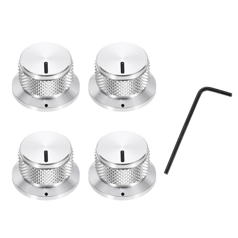 MECCANIXITY 4Pcs Aluminium Knurled Potentiometer Knobs 1/4" Volume Tone Control Top Hat Knob for Guitar Instruments Audio Mixer Amplifier Silver 4
