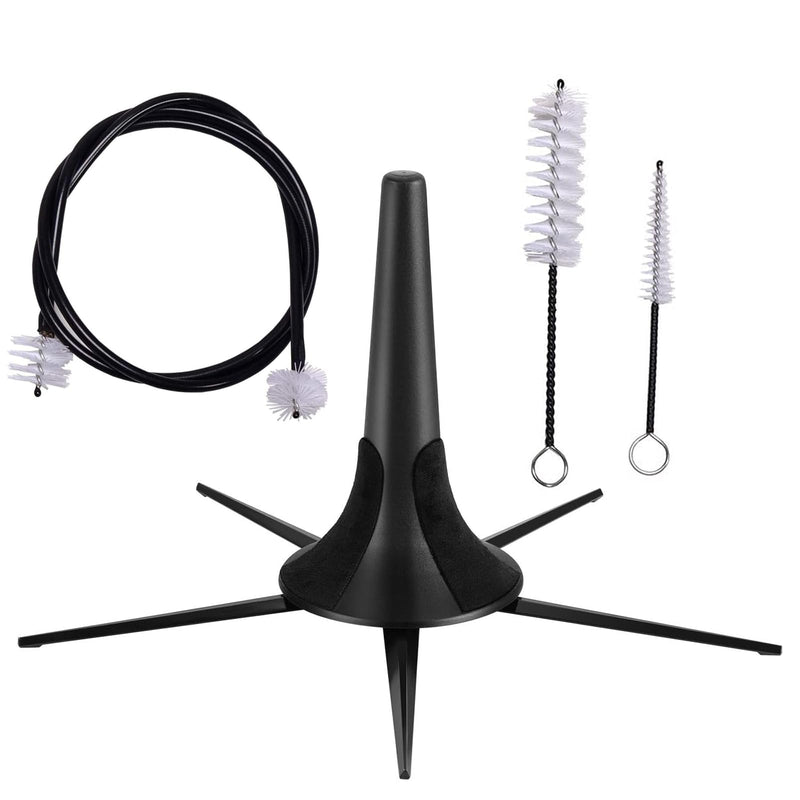 Trumpet Stand and Trumpet Care Kit Mouthpiece, Valve, Snake Brush Kit, Portable Trumpet Stand Holder Foldable Detachable Stable Metal 5 Legs Stand, Valve Brush Flexible Brush