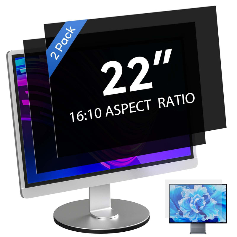 [2 Pack 22 Inch Computer Privacy Screen for 16:10 Aspect Ratio | Eye Protecting Anti-glare Blue Light Display Screen Privacy Protection, Removable Anti-scratch Coating 2 Pack 22 Inch 【16:10 Aspect】