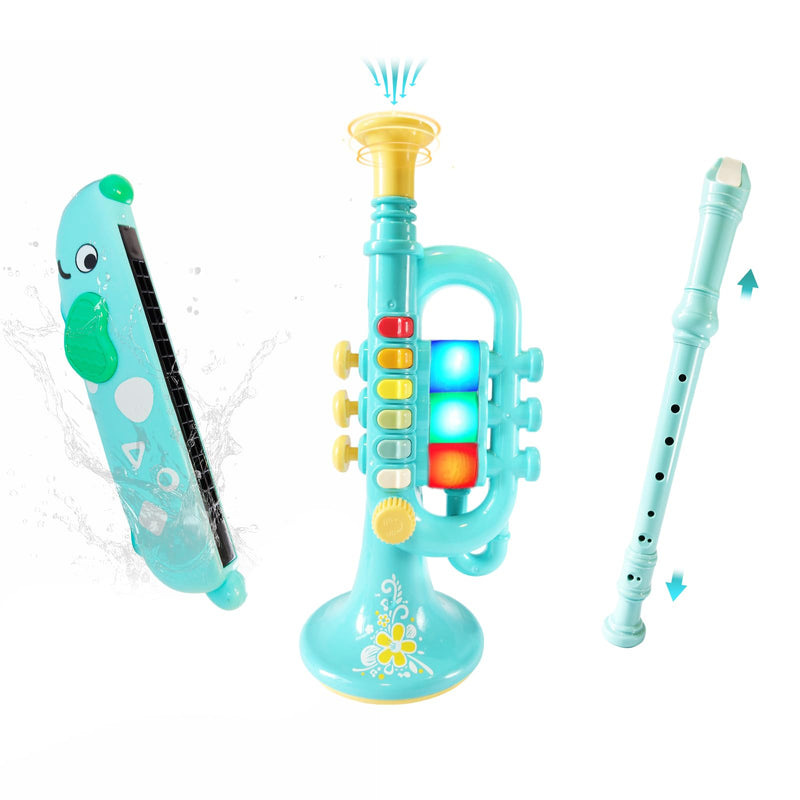 [AUSTRALIA] - 3-in-1 Kids Musical Instruments with Storage Bag, Toddler Toys with Plastic Trumpet, Harmonica & Flute Recorder, Educational Music Gifts for Children Ages 3 4 5 6 7,Gifts for Boys Girls 3in1-kids Trumpet-yd-wb001 