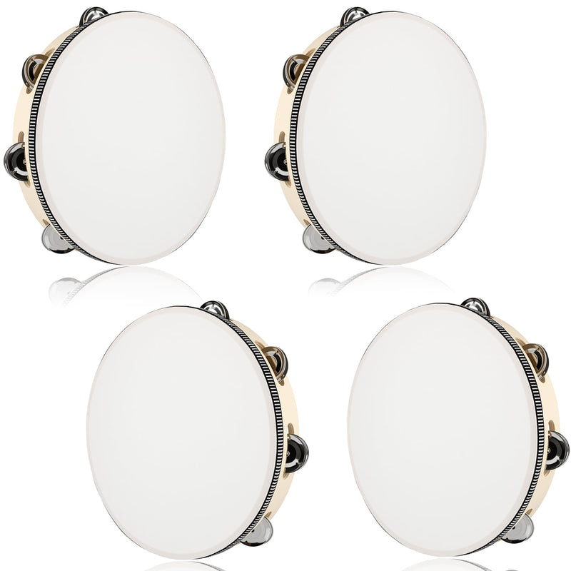4 Pcs 10 Inch Adult Wedding Tambourines Drum Wooden Natural Handheld Drums Metal Jingles Drums Musical Instruments Percussion for Church Wedding Party Favor
