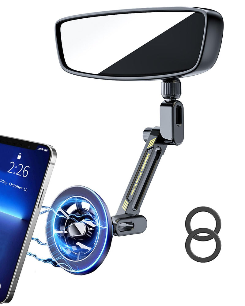 Magnetic Phone Holder for Car, Rear View Mirror Phone Holder Car Mount Magsafe 360 Adjustable with Metal Body, Aluminum Alloy Rearview Cellphone Stand Fit for iPhone 16 15 14 13 12 Series