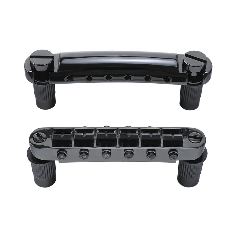 Black Tune-O-Matic Guitar Bridge and Stop Bar Tailpiece Combo M8 Metric Thread 6 String Fixed Bridge Compatible with Les Paul LP SG Style Electric Guitar Replacement Parts Black