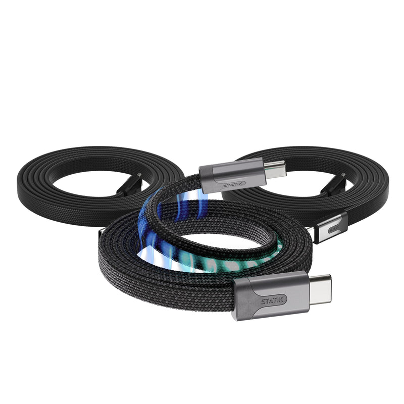 Statik MagStack Slim Pro USB C to C Flat Coil Magnetic Charging Cable, 100W | Flat Magnetic Coiling, Travel-Friendly, Nylon Braided Tangle-Free for iPhone and Android, Data Transfer, 3FT Black, 3 Pack 3.3FT (3 Pack) USB-C to USB-C