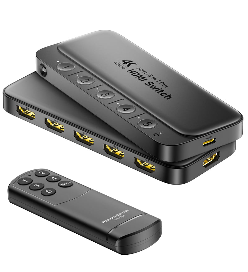 [AUSTRALIA] - ByteWave HDMI Switch 5 in 1 Out with Remote - 4K@60Hz, HDCP2.3, HDR, 3D, Dolby Support, Multi HDMI Port Selector Box, 5x1 Game Switcher Hub Compatible with PS5 Nintendo Switch1/2 Xbox Roku TV Stick 