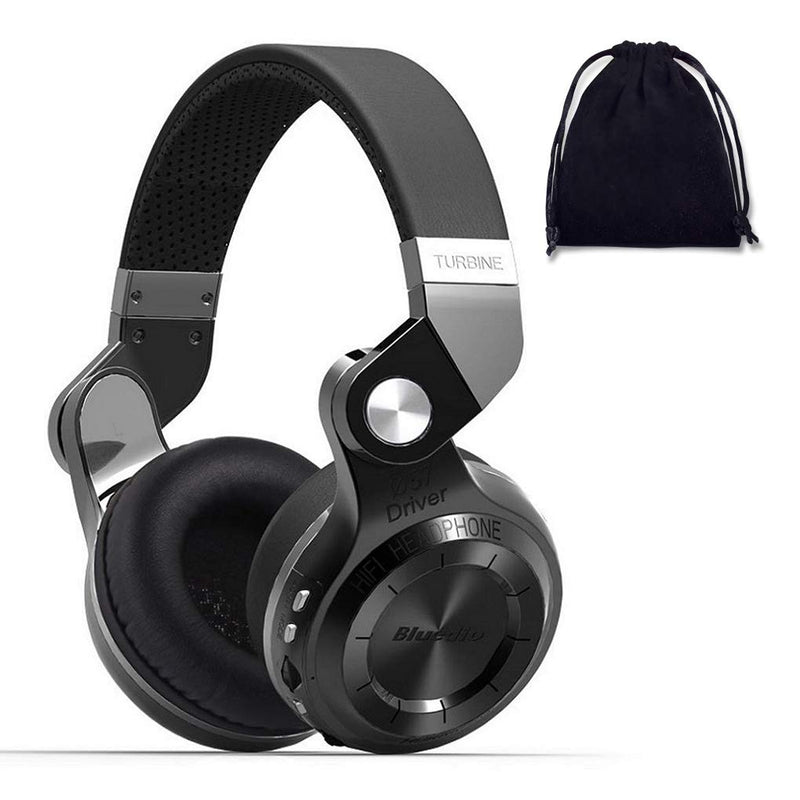 Bluedio Bluetooth Headphones Over Ear, Lightweight Rotary Folding Wireless Headphones with Micro 40 H Music Time Headset with SD Card Slot/FM Radio and Storage Bag (Black T2+) Black T2+