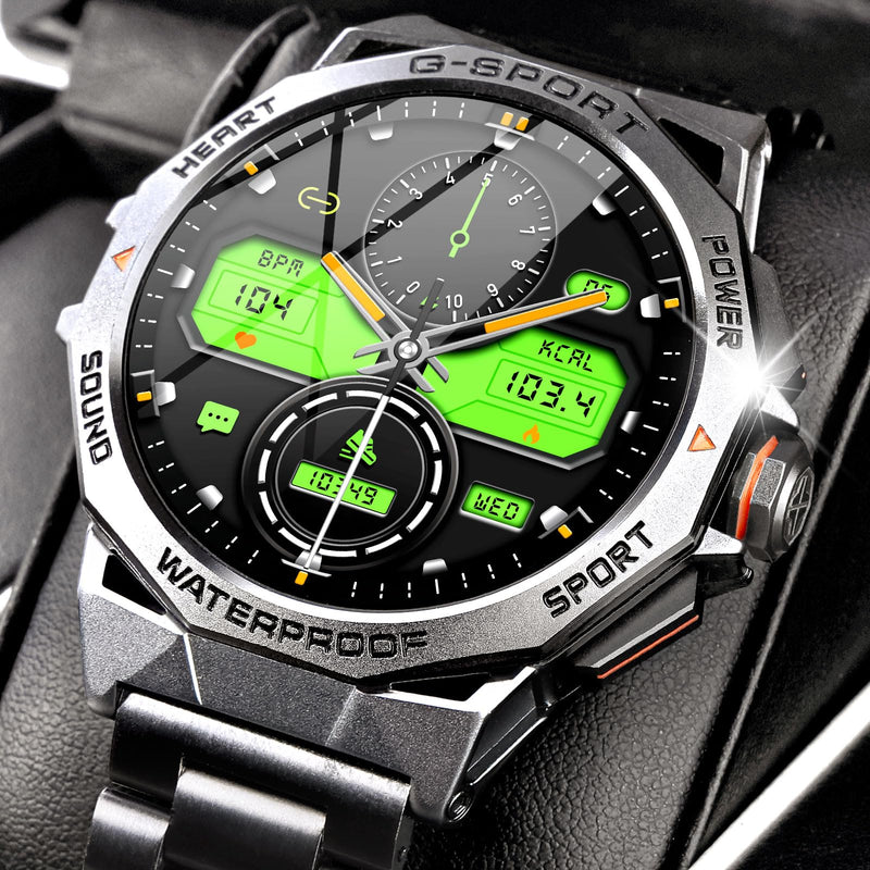 Military Smart Watch for Men with 1.43'' AMOLED Always On Display Watch | 300mAh Battery Rugged Smartwatch with Heart Rate Sleep Monitor Fitness Tracker for iPhone Android (Stainless Steel) Stainless Steel