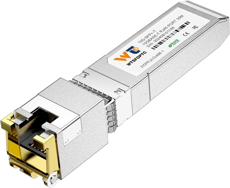 10Gb SFP+ to RJ45 Transceiver, Copper 10G SFP Ethernet Module 10Gbase-T | Auto-Negotiation 2.5G/5G/10G for RJ45 Port, Up to 30m, Compatible with Cisco SFP-10G-T-S, Meraki, TP-Link, Mikrotik, Netgear 1 Pack)10G-T: 30m