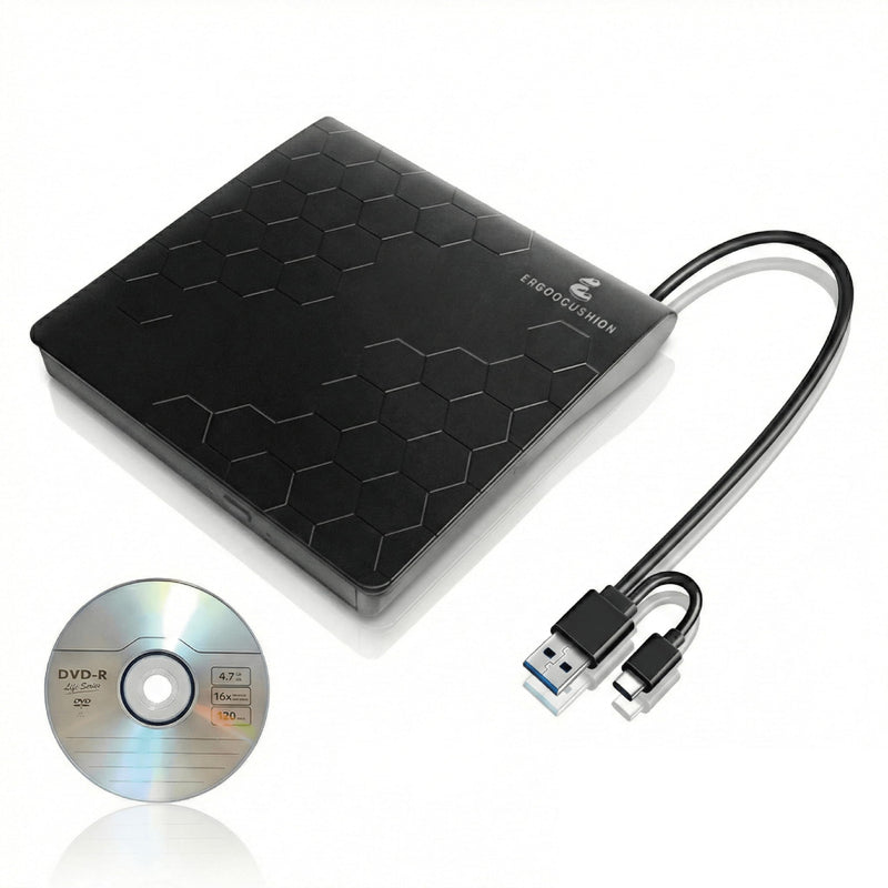 [AUSTRALIA] - External DVD Drive USB 3.2 Gen 1 Slim Portable CD/DVD Burner, High-Speed Optical Drive Writer for Laptop Desktop, Plug & Play Media Player for Windows/ MacBook, Black, included 4.7GB DVD for backup 