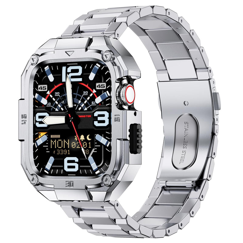 Stainless Steel Band with Case Compatible with Apple Watch Ultra 3 2 1 Band 49mm For Men, Rugged Metal Strap with Protective Bumper Cover for iWatch Series 10 Watch Strap Replacement
