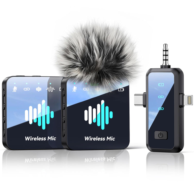[AUSTRALIA] - MENERESAS Wireless Lavalier Microphone for iPhone: Mini Microphone Noise Reduction - 328ft Transmission & 20H Battery Life for Video Recording, 3-in-1 Universal Camera & Android, Deep Grey Brushed Black 
