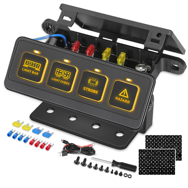 Wireless 4 Gang Switch Panel, Muto-Beam Multifunction Remote Control Switch Panel Auxiliary Universal Circuit Control Box with 4 Modes Strobe Memory Relay System for Truck SXS UTV ATV Car RV Boat wireless 4 gang