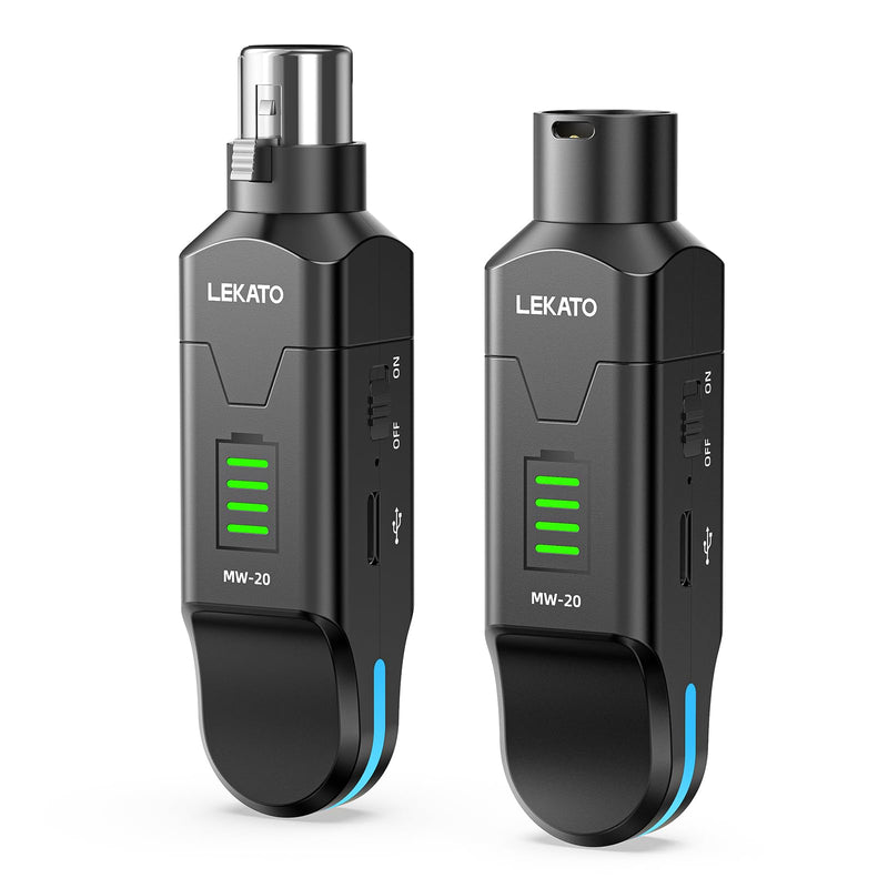 LEKATO Wireless Microphone System 2.4GHz, 48V Phantom Power for Condenser Mic, Wireless XLR Transmitter Receiver High-Resolution for Dynamic Mic, PA System, Audio Mixer(MW-20)