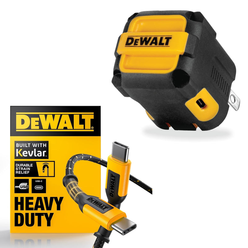 DEWALT Heavy Duty NeverBlock 20W Type C Charger & 6ft USB C Cable | 20W Type C Fast Charger and Heavy Duty 6ft USB C Cable, Complete Charging Solution