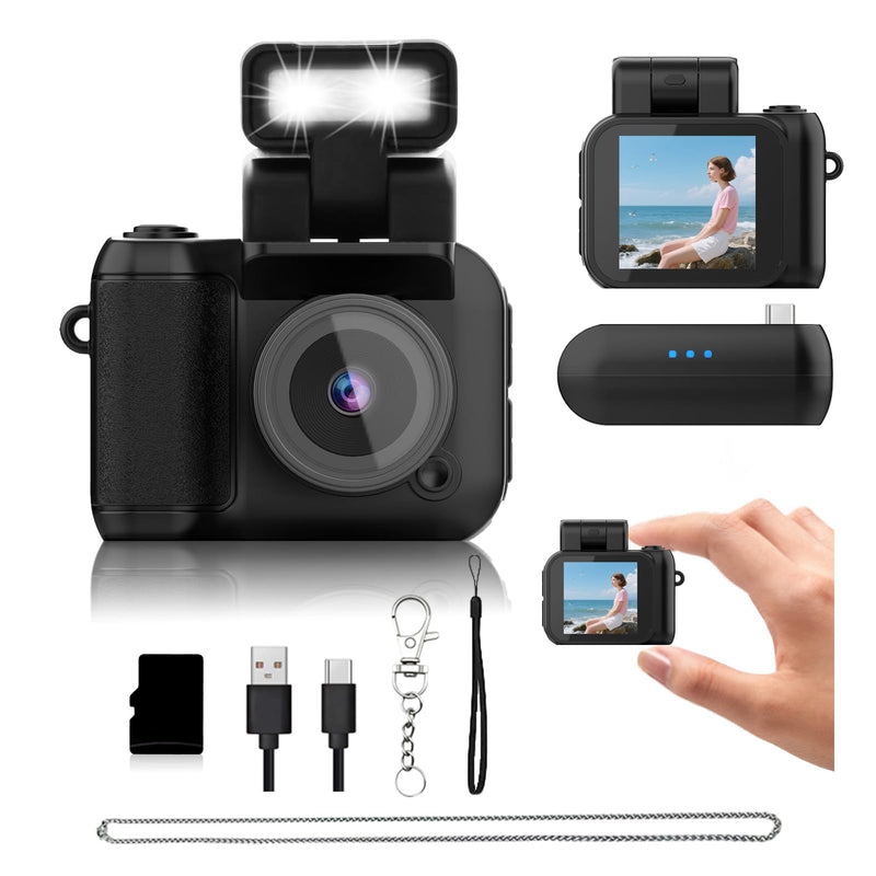[AUSTRALIA] - Mini Camera Keychain Mini Retro Camera Cameras Keychain Built-in 32GB Memory Card Best Choice for Travel Vlog Photography Gifts for Girl(Black) Black 