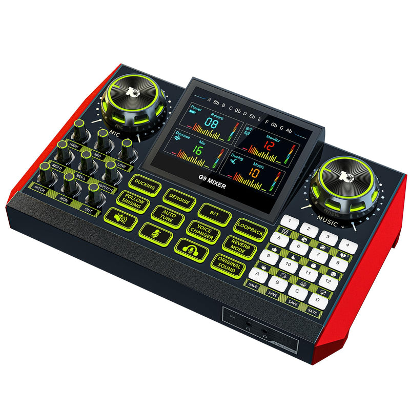 Tenlamp G9 Podcast Equipment Audio Mixer, Live Sound Card Console with Microphone 3.5/6.35mm Audio Interfaces, Voice Changer, Noise Reduction