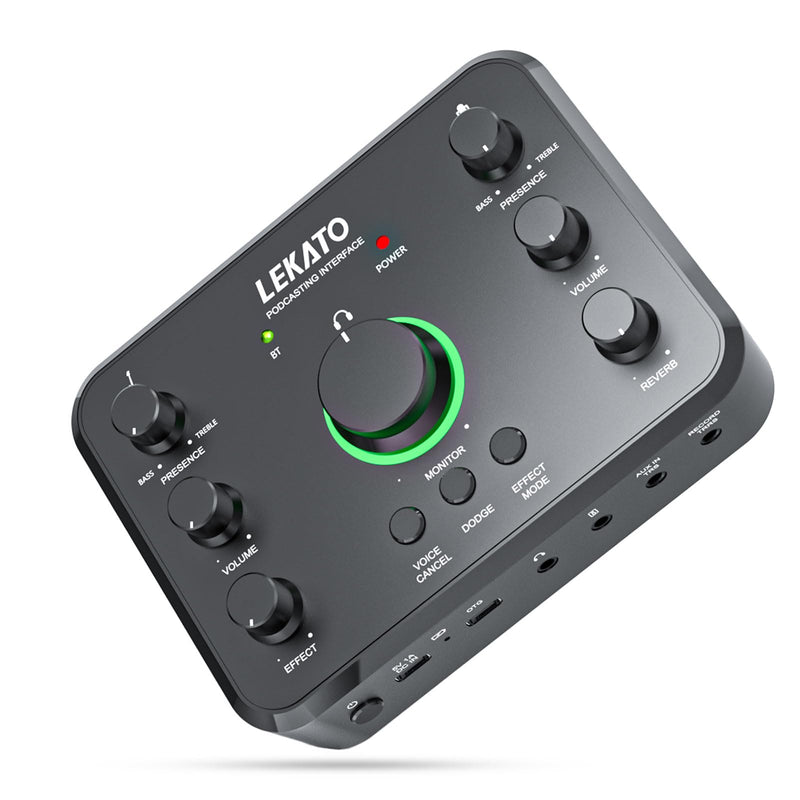 LEKATO Rechargeable Bluetooth Audio Interfaces, USB Audio Interface with XLR Mic, Hi-Z Line, 24bit/96kHz, 48V Phantom Power for Gaming Vocal Streaming Podcast Recording