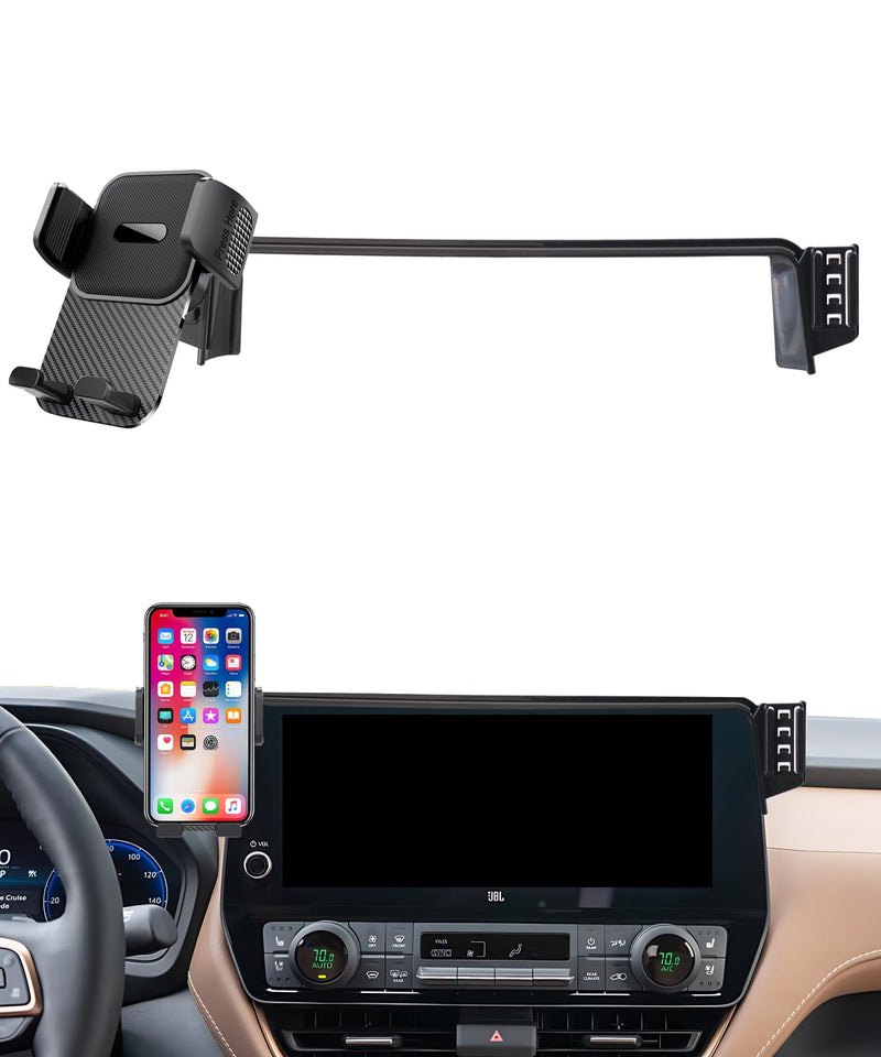 Car Phone Holder for 2024-2025 Toyota Grand Highlander/Grand Highlander Hybrid Accessories 12.3 Inch Screen Fixed Clip Adjustable 360 Degree Rotation Cell Phone Mount Hands Free Clamp Cradle