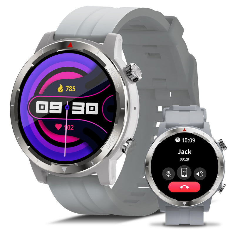 EZON Smart Watch with GPS(Answer/Dial Calls),1.43" AMOLED Display,Military Smartwatch Fitness Tracker with 100+ Sport Modes,Heart Rate,SpO2, Sleep Monitor,Compass,Compatible with Android iOS (Gray) Gray