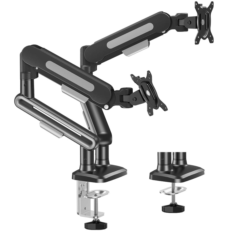 MOUNT PRO Dual Monitor Desk Mount, Pneumatic Monitor Arms for 2 Monitors Max 39 Inches, Adjustable Dual Computer Monitor Stand Each Arm Holds up to 26.5lbs, VESA Mount with C Clamp & Grommet Base Max 39"