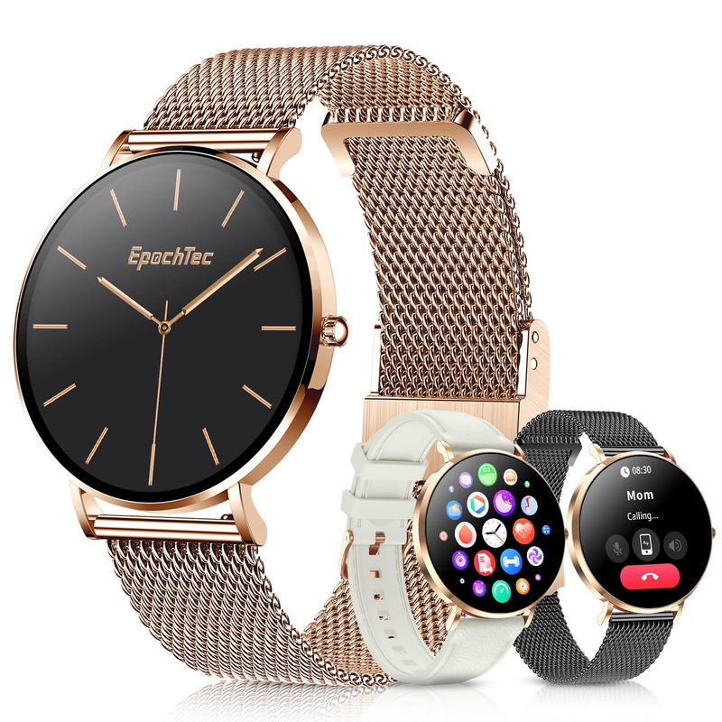 Ultra-thin Stainless Steel Smartwatch for Women Men 1.32'' Bluetooth | Full-touch Smart Watch, 24/7 Heart Rate & Sleep Monitor Digital Watch, IP68 Waterproof Fitness Tracker &100+ Sports(Rosegold) Rose Gold