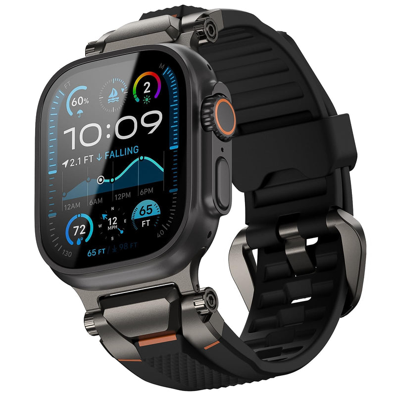 ULTIMAL Rugged Band for Apple Watch Ultra 3/2/1 49mm, Series 11/10/9/8/7/6/5/4 SE 46mm/45mm/44mm, Waterproof, Soft TPU Strap with Stainless Steel Buckle & Connectors, Sweat-Resistant, Easy to Clean, Fits 155-225mm Wrist (Black/Gray) Black/Gray