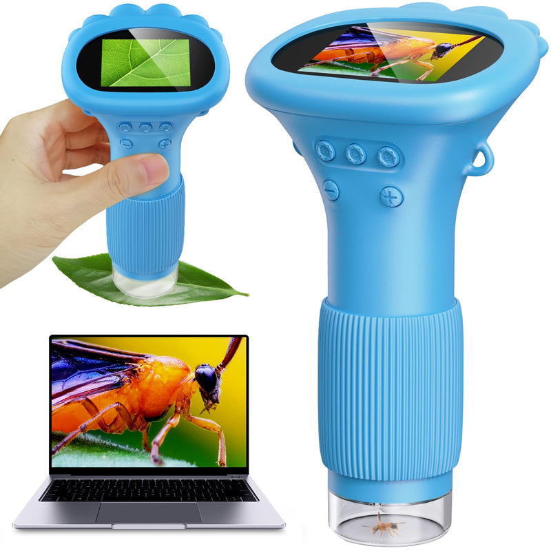 [AUSTRALIA] - Kids Microscope, Pocket Portable Microscope for Kids with 2'' Inch Screen - Powerful Handheld Microscopes Bug Microscope with Light, 2026 Best Easter Birthday Gifts for Age 3-12 Boys - Blue 
