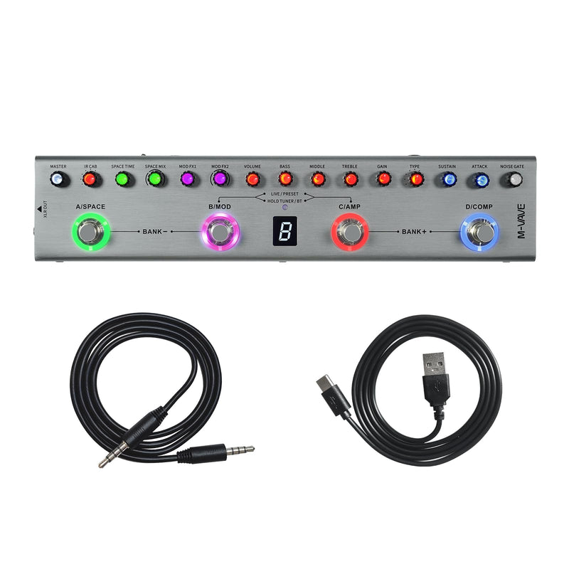 Guitar Pedal Multi Effects Bass with 36 Editable Presets, Chorus, Amp, Delay, Reverb, MOD, IR CAB, Music Recording, Tuner, Built-in Battery, BT Connection Digital Electric Bass Effector Bluetooth