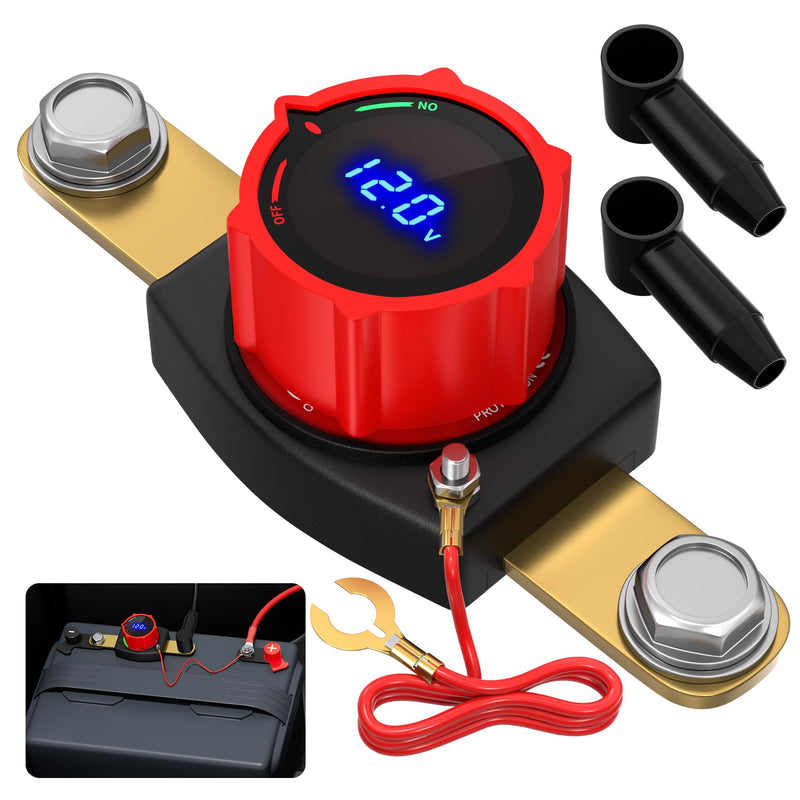 [AUSTRALIA] - Joinfworld Side Post Battery Disconnect Switch 12V-48V with Led Voltmeter Display, DC 5-60V Battery Kill Switch Waterproof Marine Battery Cut Off Switch 12 Volt for Car RV Boat ATV UTV Vehicles On-Off Side Post with Voltmeter 300A 