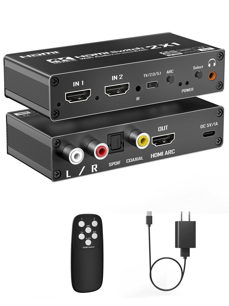 [AUSTRALIA] - HDMI Switch eARC Audio Extractor, 4K@60hz HDMI Audio Splitter with Remote, Support 7.1 Channel Audio/Optical Toslink SPDIF/Coaxial Converter HDR (Black) Black 