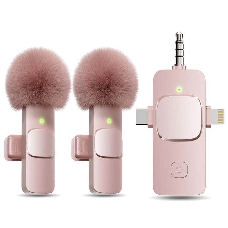 [AUSTRALIA] - PQRQP 3 in 1 Wireless Lavalier Microphone for iPhone, iPad, Android, Camera, Mini Microphone, 7-Hour Battery, High Definition Sound Quality for Interview, Video Podcast, Vlog (Pink) Pink 