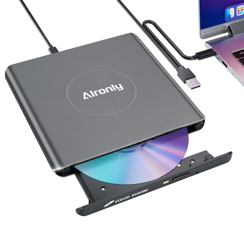 External CD/DVD Drive USB 3.0 Type-C Burner for Laptop Windows Mac | 8x DVD / 24x CD speed • USB‑A cable / USB‑C • Plug & play, no driver • Slim alloy, 0.5″ & 0.75 lb
