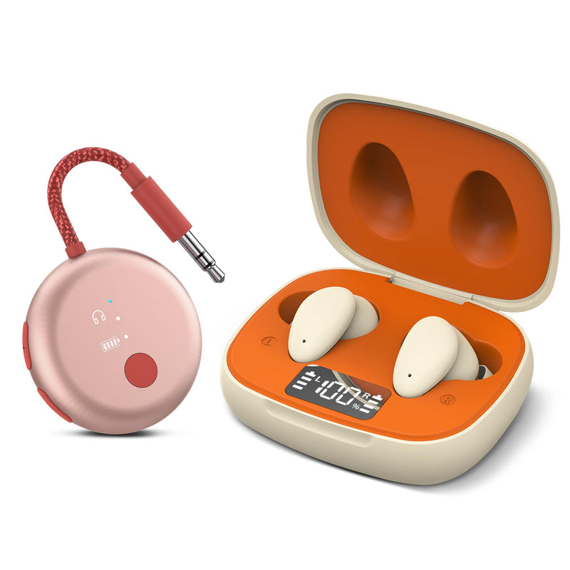 Avantree SoundJet R1& Clan N1 Bundle - Airplane Bluetooth 5.3 Adapter - Active Noise-Canceling Wireless Earbuds for Music, Calls While Commuting with Hybrid ANC, Transparency Mode
