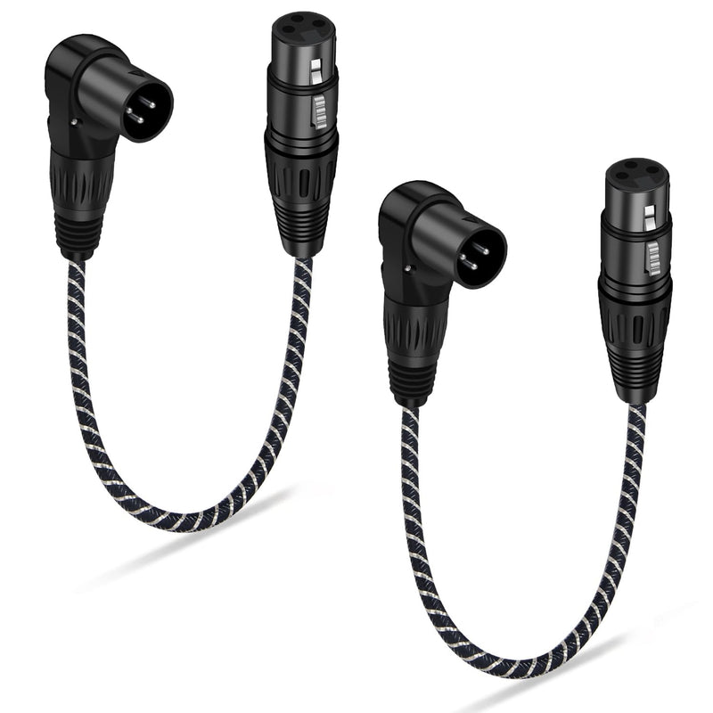 Right Angle XLR Cable,2-Pack Adjustable-Angle Male to Straight Female Microphone Cable,Short XLR Microphone Cable 90 Degree Adapter for Mic Mixer, Recording Studio, Podcast-1FT Angle Male-1FT Black