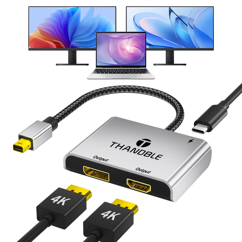Mini DisplayPort to HDMI Adapter with DisplayPort for Dual Monitor, Thunderbolt 2 to HDMI and DP Female Splitter Extended Display Adapter, Compatible with MacBook Air, Mac iMac, Surface Pro Mini DP to HDMI & DP