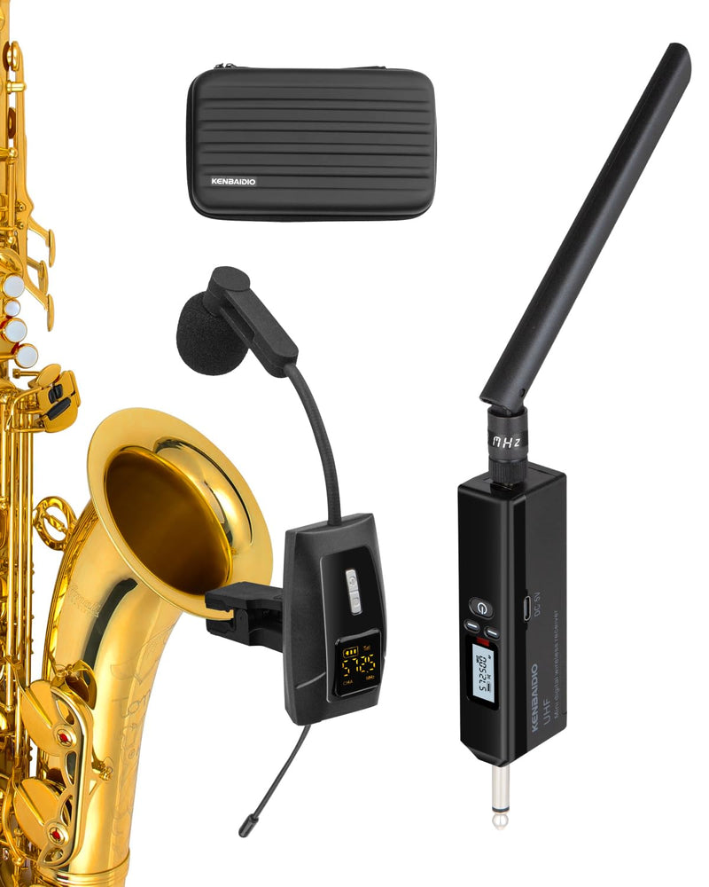 [AUSTRALIA] - Saxophone Microphone, UHF Rechargeable Wireless Instruments Microphone System with Transmitter and Receiver 196ft Range, Clip on Condenser Mic for Trumpet, Trombone, Saxofon, Most Brass Instruments U-720 Saxophone Microphone 