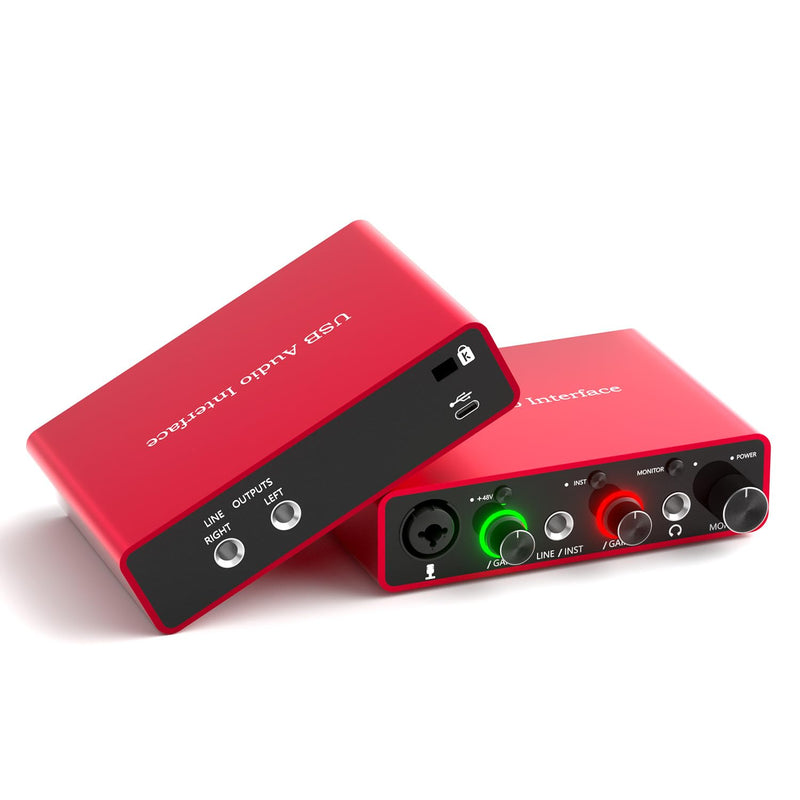 Solo USB Audio Interface for Recording Podcasts and Streaming,24-bit/192kHz,Plug and Play for Professional Recording,XLR Power Supply, Red Audio Interface,for PC and Mac,Noise-Free. Solo USB Audio Interface